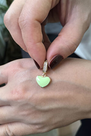 Kalp Model Açık Yeşil Mineli Altın Kolye Ucu