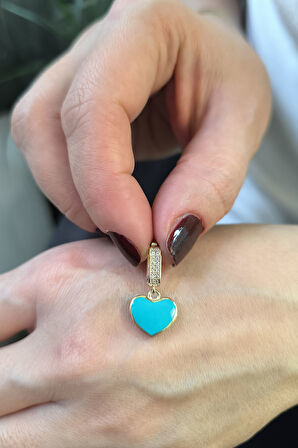 Kalp Model Turkuaz Mineli Altın Kolye Ucu