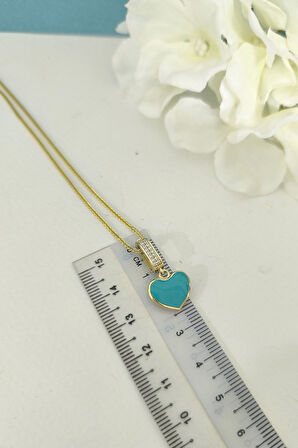 Kalp Model Turkuaz Mineli Altın Kolye Ucu