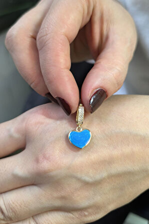 Kalp Model Lacivert Mineli Altın Kolye Ucu