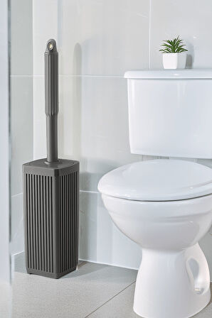 Lines Serisi Gri 2'li Banyo Seti, Akrilik Kare 5 Litre Çöp Kovası, Tuvalet Fırçası Takımı 3460