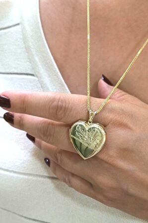 Büyük Boy Kalp Madalyon Altın Kolye (KLY0194)