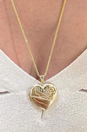 Büyük Boy Kalp Madalyon Altın Kolye (KLY0194)