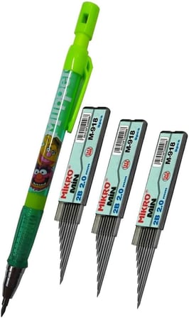 2.0 Mm Kalın Uçlu Versatil Kalem Yeşil Renk 1 Adet ve 2.0 Mm Kalın Uç Kırmızı 3 Adet Kalın Uçlu Mekanik Kalem