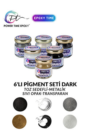 6'lı Epoksi Pigment Boya Seti Dark/ Epoksi Için/ 4 Adet Toz Sedefli - 2 Adet Sıvı Opak-transparan 100 GRAM