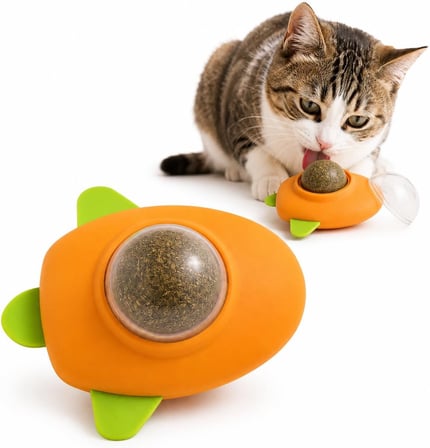 SOGUD Kedi Nanesi Oyuncağı - Kedi Otu İçeren 360° Dönen Catnip Topu - Duvara Yapışan Yalama ve Isırma Oyuncağı - Şeffaf Kapaklı Avokado Tasarım - Ev Kedileri İçin Aktivite Ürünü (1 ADET)