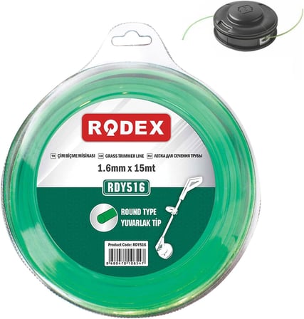Rodex RDY516 Misina Motorlu Tırpan Yuvarlak Misina 1.6 mm 15 Metre Yeşil
