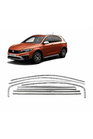 Fiat Egea Cross 2022+ Krom Cam Çerçevesi 8 Parça Paslanmaz Çelik