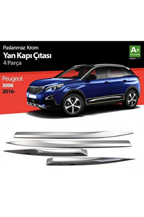 Peugeot 3008 2016 Ve Üzeri Krom Yan Kapı Çıtası 4 Parça Paslanmaz Çelik