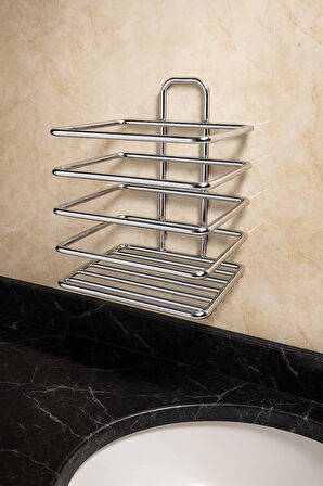 Krom Yapışkanlı Diş Fırçalık - Duvar Tipi, Çok Amaçlı Organizer - Paslanmaz Metal - DŞ-01
