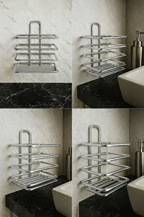 Krom Yapışkanlı Diş Fırçalık - Duvar Tipi, Çok Amaçlı Organizer - Paslanmaz Metal - DŞ-01