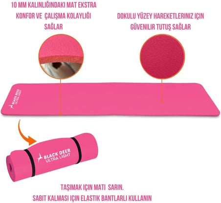 Ultra Light Pilates Yoga Kamp Matı Egzersiz Minderi Kaymaz Taban 180x55 cm 10 mm