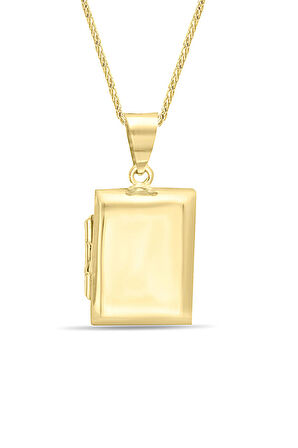 Dikdörtgen Altın Madalyon Kolye