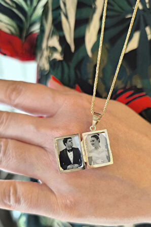 Dikdörtgen Altın Madalyon Kolye