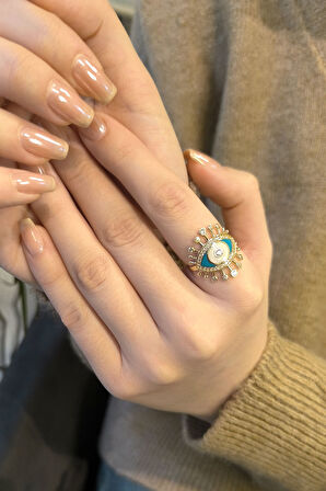 Altın Mineli Nazar Göz Yüzük