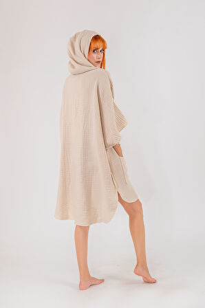 Neşe Home Stella 4 Kat Müslin Panço – Bej Renk, Yumuşak ve Nefes Alabilir