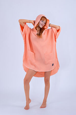 Neşe Home Stella 4 Kat Müslin Panço – Somon Renk, Yumuşak ve Nefes Alabilir