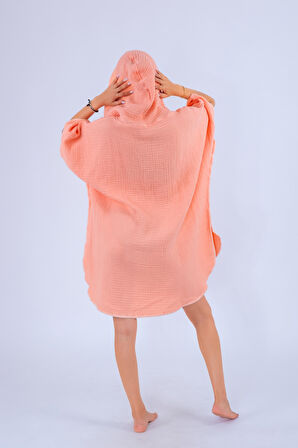 Neşe Home Stella 4 Kat Müslin Panço – Somon Renk, Yumuşak ve Nefes Alabilir