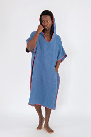 Neşe Home Stella 4 Kat Müslin Panço – İndigo Renk, Yumuşak ve Nefes Alabilir