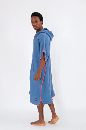 Neşe Home Stella 4 Kat Müslin Panço – İndigo Renk, Yumuşak ve Nefes Alabilir