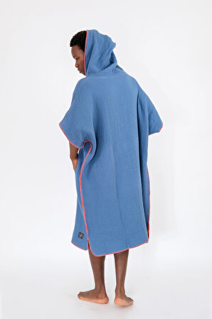 Neşe Home Stella 4 Kat Müslin Panço – İndigo Renk, Yumuşak ve Nefes Alabilir