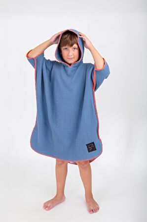 Neşe Home Lino 4 Kat Müslin Panço – İndigo Renk, 4/6 Yaş, Yumuşak ve Nefes Alabilir