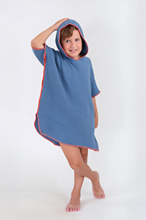 Neşe Home Lino 4 Kat Müslin Panço – İndigo Renk, 6-8 Yaş, Yumuşak ve Nefes Alabilir