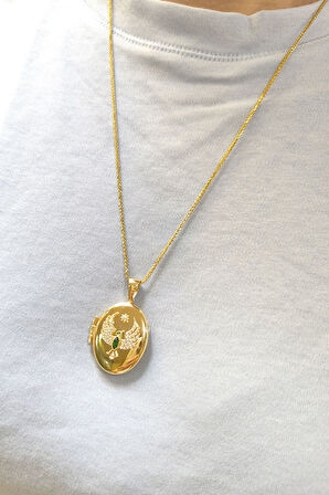 Anka Kuşu Oval Altın Madalyon Kolye