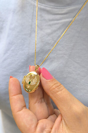 Anka Kuşu Oval Altın Madalyon Kolye