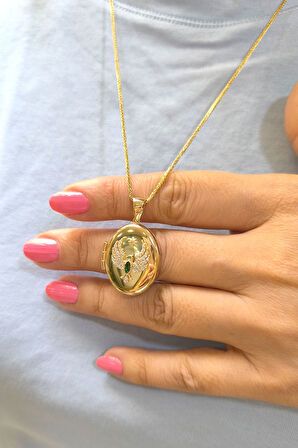 Anka Kuşu Oval Altın Madalyon Kolye