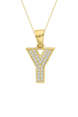Minimal Altın Taşlı Y Harfi Kolye