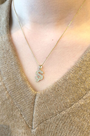 Minimal Altın Taşlı Ş Harfi Kolye