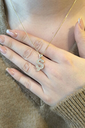 Minimal Altın Taşlı Ş Harfi Kolye