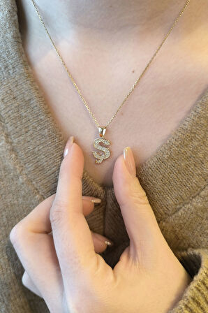 Minimal Altın Taşlı Ş Harfi Kolye