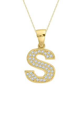 Minimal Altın Taşlı S Harfi Kolye - Zincir Boyu - Zincirsiz 