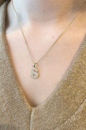 Minimal Altın Taşlı S Harfi Kolye - Zincir Boyu - Zincirsiz 