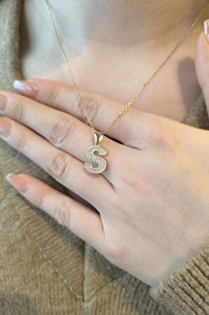 Minimal Altın Taşlı S Harfi Kolye - Zincir Boyu - Zincirsiz 