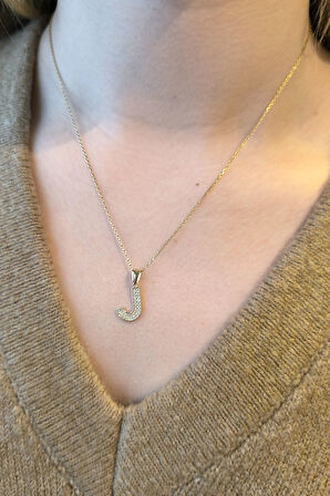 Minimal Altın Taşlı J Harfi Kolye