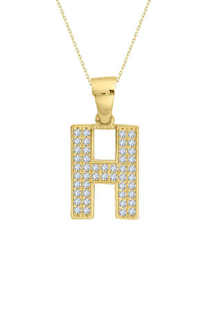 Minimal Altın Taşlı H Harfi Kolye