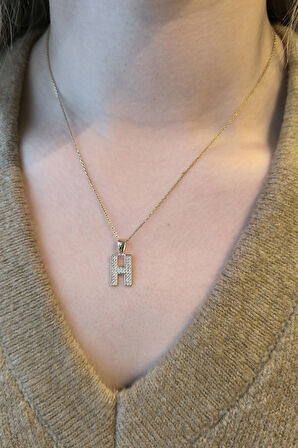Minimal Altın Taşlı H Harfi Kolye