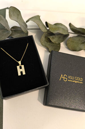 Minimal Altın Taşlı H Harfi Kolye