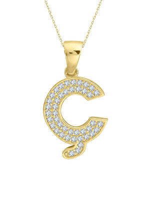 Minimal Altın Taşlı Ç Harfi Kolye