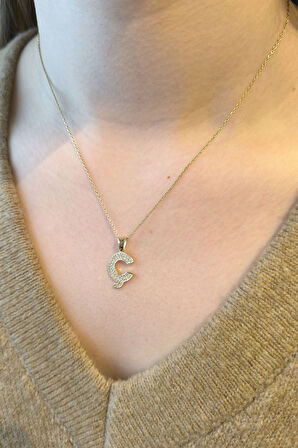 Minimal Altın Taşlı Ç Harfi Kolye