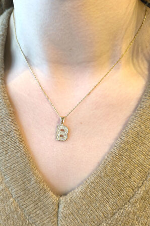 Minimal Altın Taşlı B Harfi Kolye