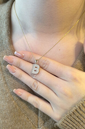 Minimal Altın Taşlı B Harfi Kolye