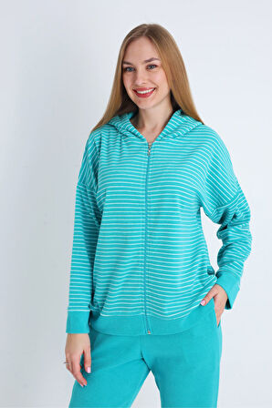 Kadın Pembe Fermuarlı Cepli Uzun Kollu Pamuklu Alt Üst Takım