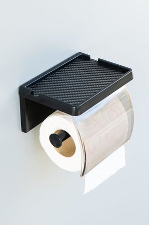 Yapışkanlı Kapaklı Tuvalet Kağıdı Askısı Banyo Tuvalet Kağıtlığı Aparatı Peçetelik Organizer Plastik, Siyah