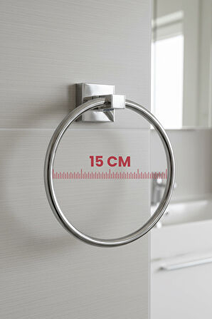 Krom Yuvarlak Halka Havlu Askılığı – Kare Topuzlu, Krom Kaplama, Dayanıklı Askı (YAPIŞTIR/VİDALA)