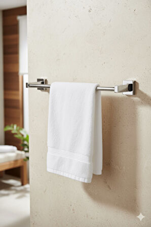 Krom Yapışkanlı Uzun Havluluk – Kare Topuzlu Metal Banyo Havlu Askısı, Dayanıklı & Şık