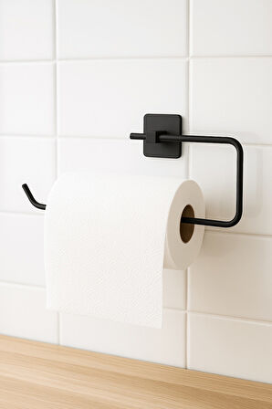 Siyah Yapışkanlı Solo Havluluk – Kare Topuzlu, (Yapıştır/Vidala) Montajlı Metal Banyo Askısı 